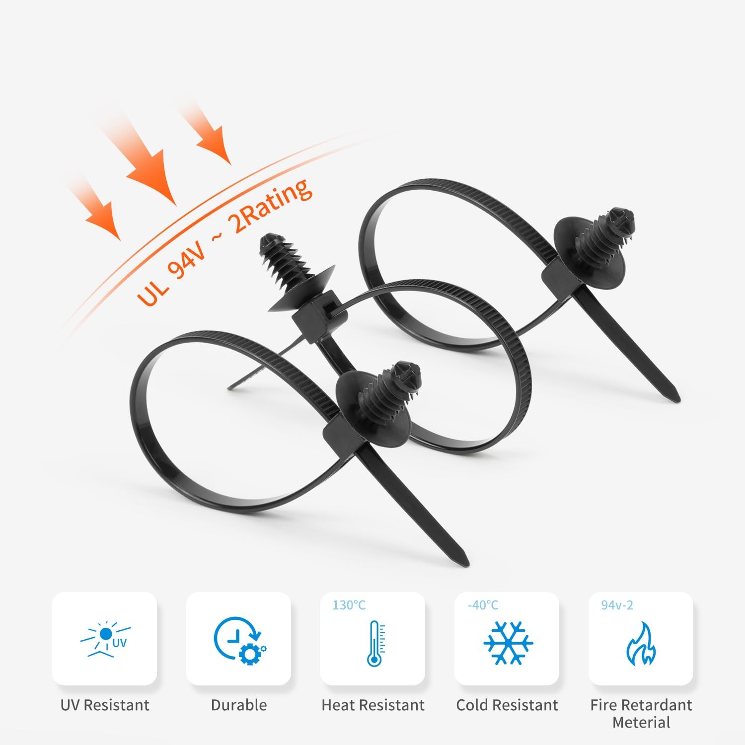 Armpow 110 PCS Automotive Installation Black Push Mount Cable 110 PCS,