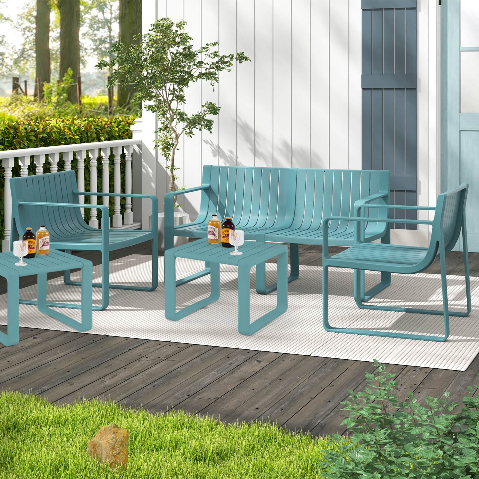 5-Piece Patio Furniture Set w/ 1 Loveseat 2 Patio Chairs & 2 Side Tables