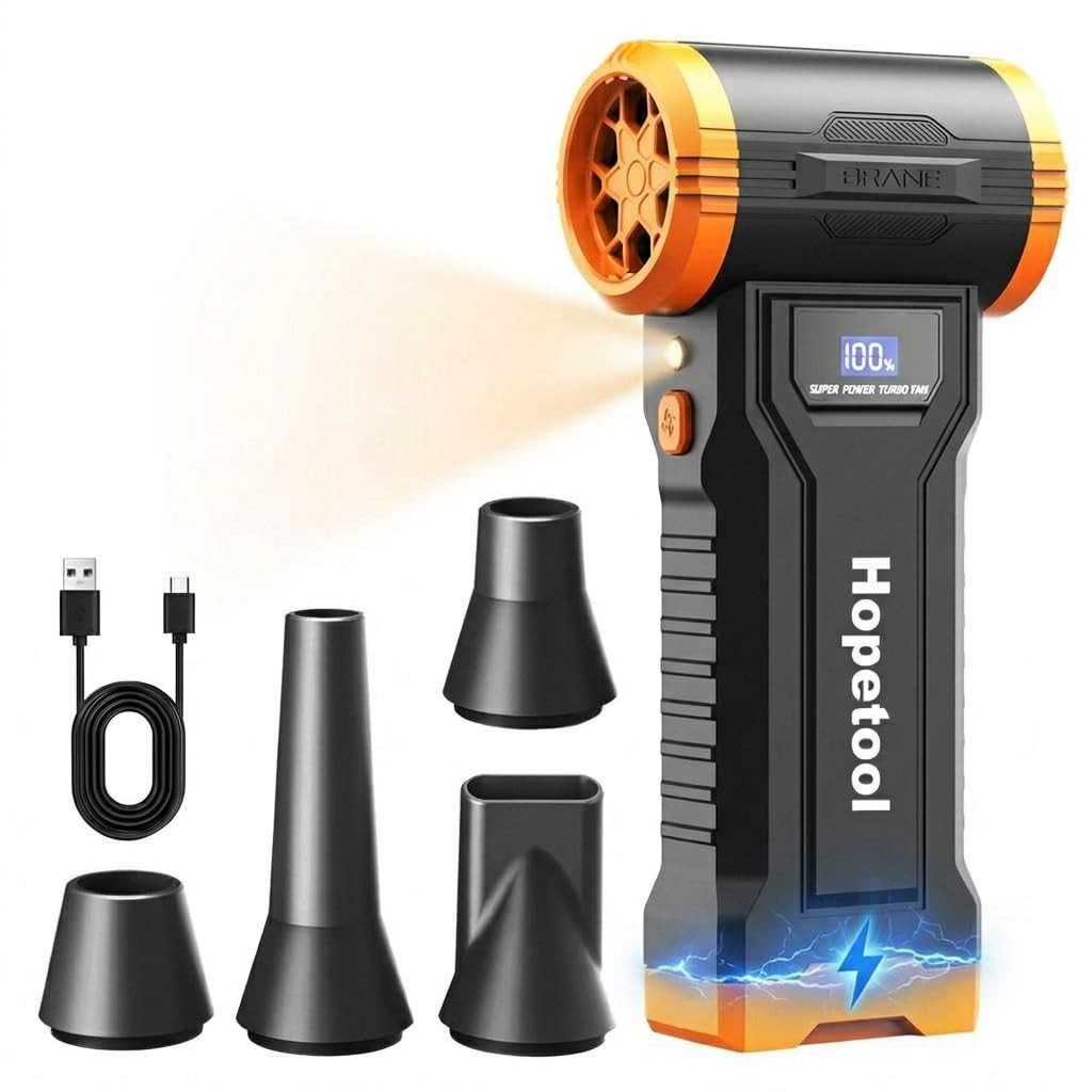 Hopetool Electric Air Duster, 150000RPM Brushless Motor, 4-Gear Orange