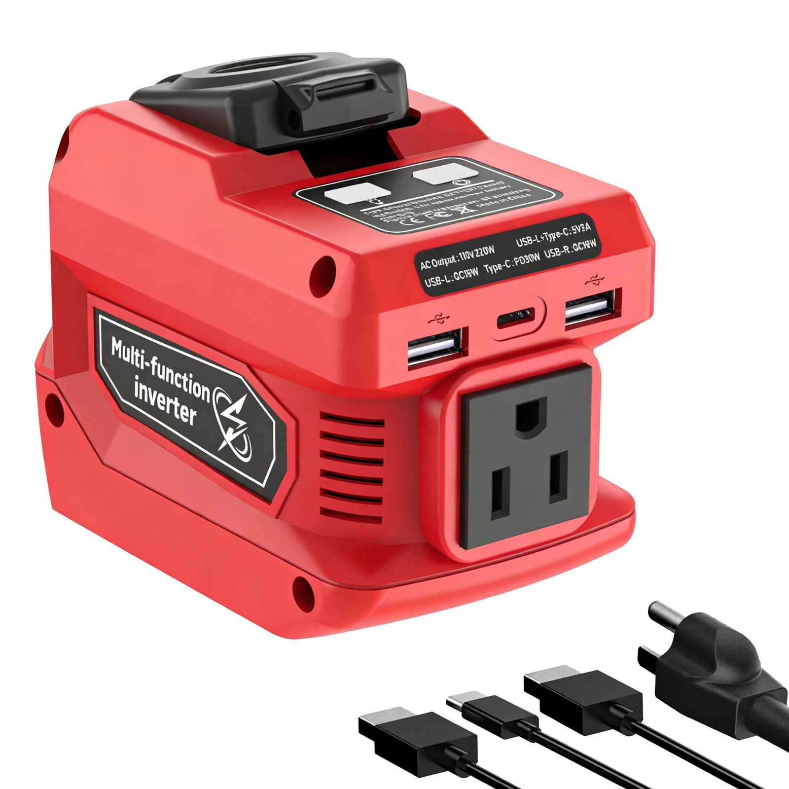 220W Power Inverter Compatible with Milwaukee 18V Battery, DC 18V to 110V AC