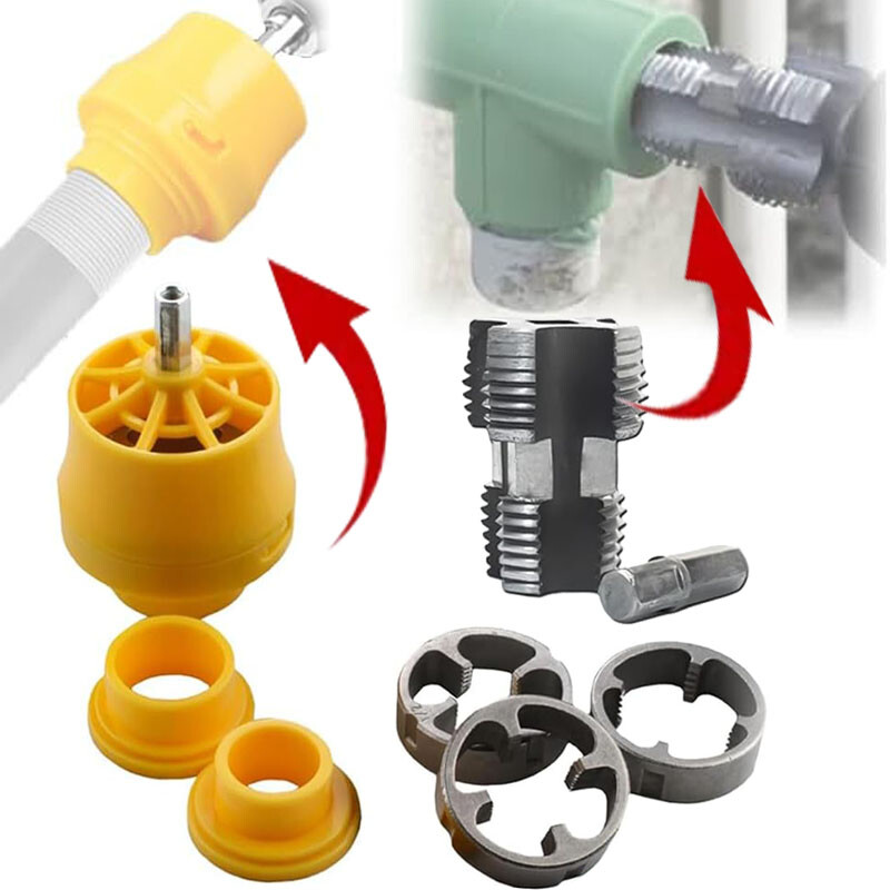 Electric Drill Compatible PVC Pipe Threader Kit with Various Die Sizes -Set 7PCS