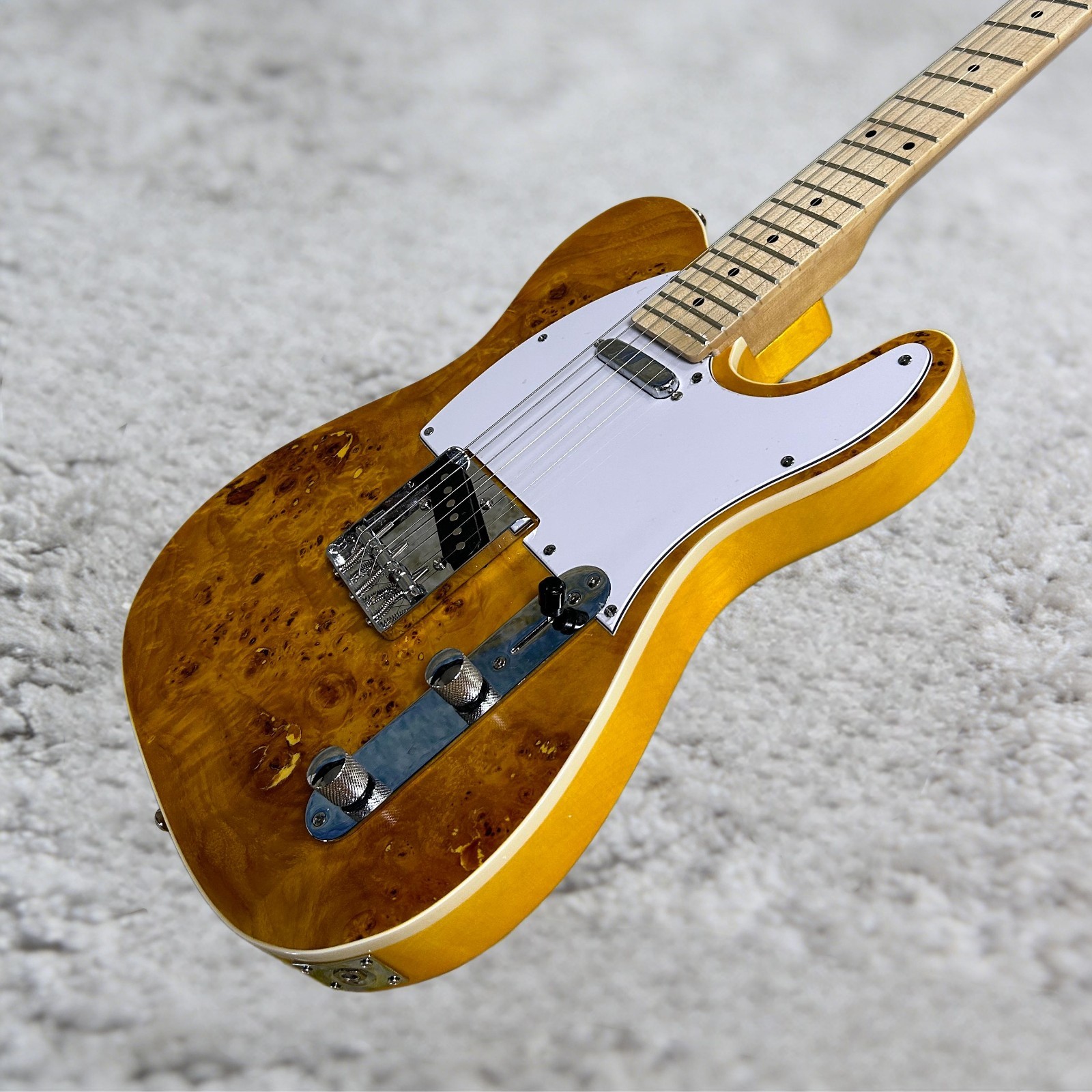 Tele Electric Guitar Transparent Yellow Color Maple Fretboard Burl Maple Top