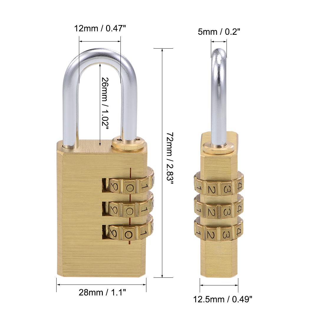 3 Digit Combination Lock Brass Locks 5mm Diameter Cricket