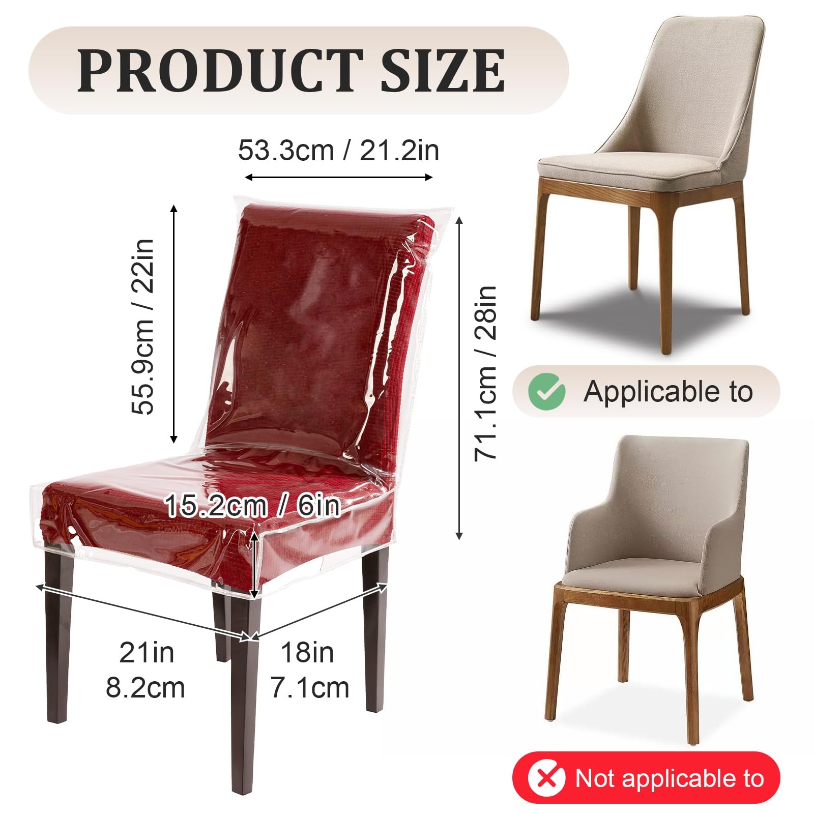 Plastic Chair Covers for Dining Chairs, 4 Pack W/21 x D/18 Inch Clear