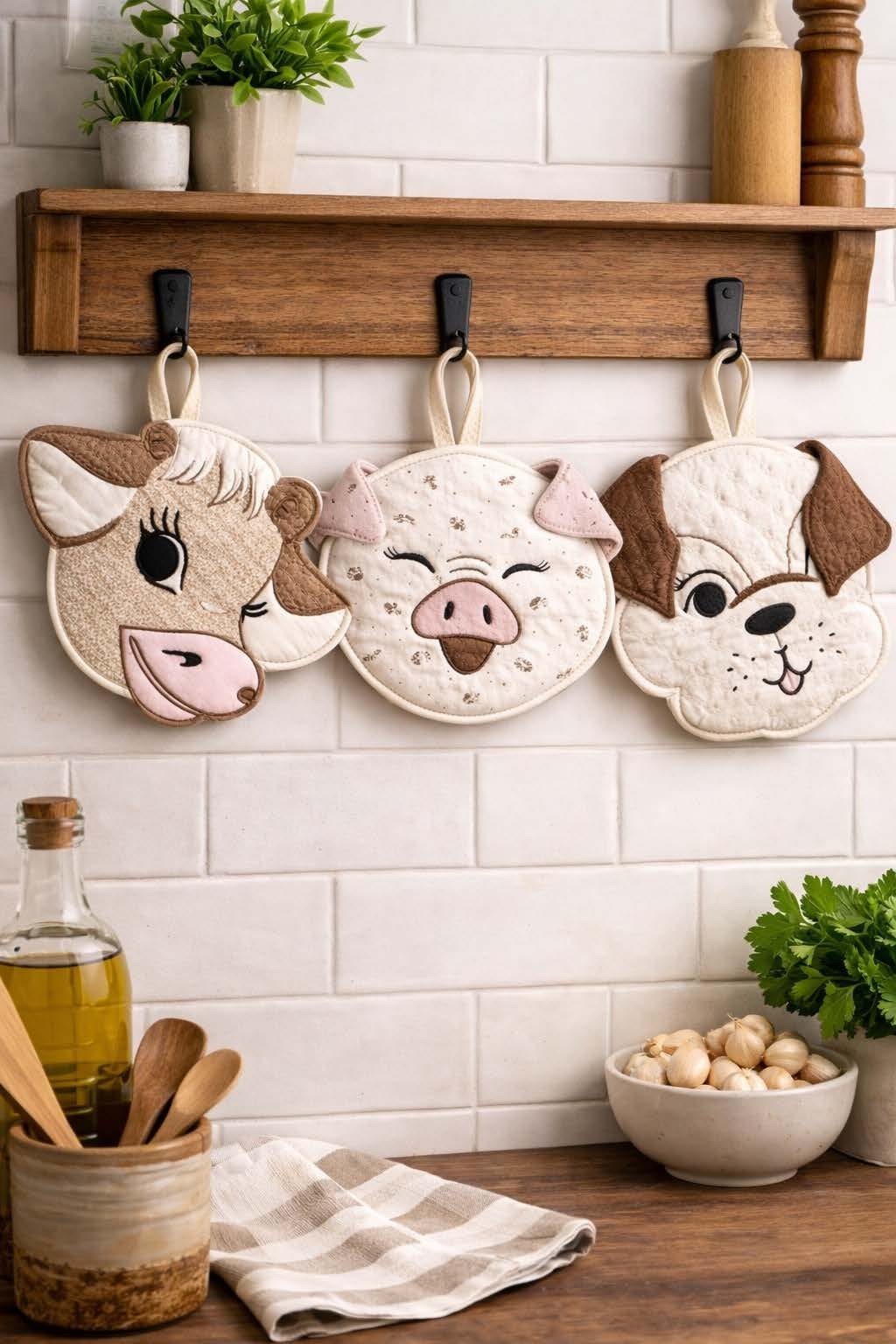 Country Animals Potholders Pattern DOG COW PIG Anne Cabot's 5434