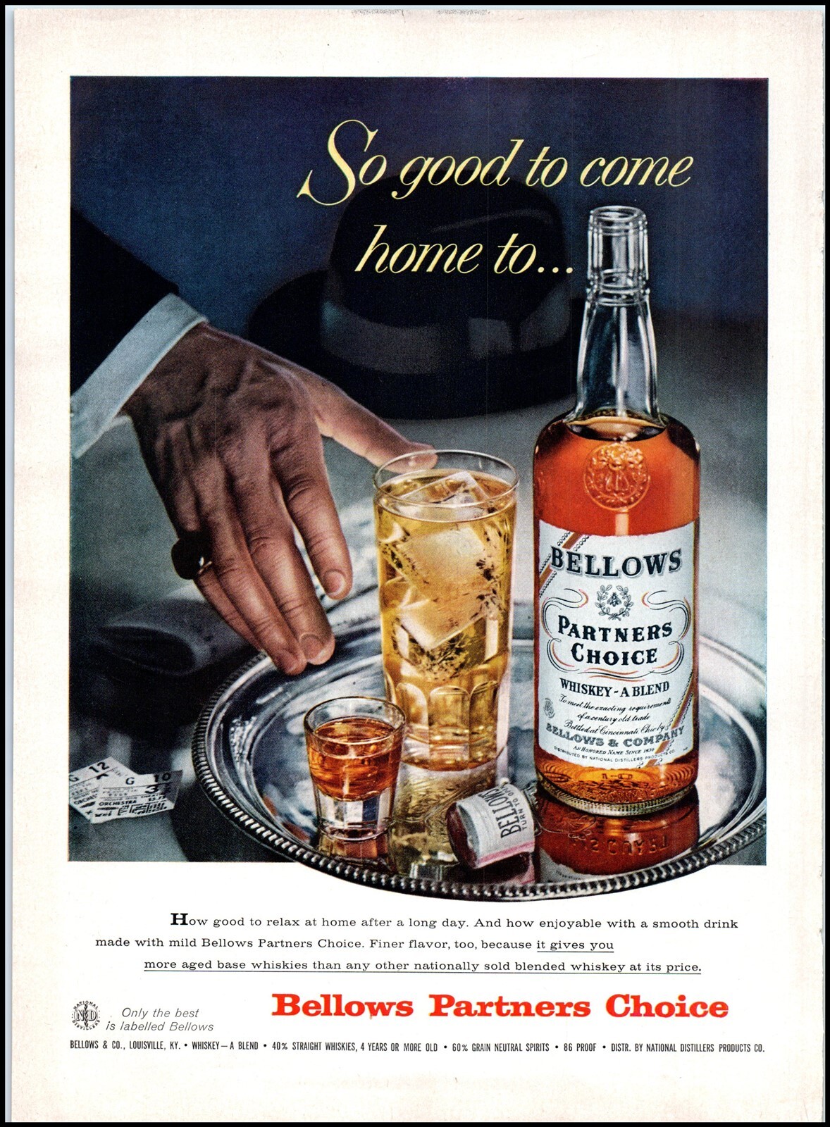 1950s Bellows Partners Choice Blended Whiskey PRINT AD "Whiskey A Blend" BX1