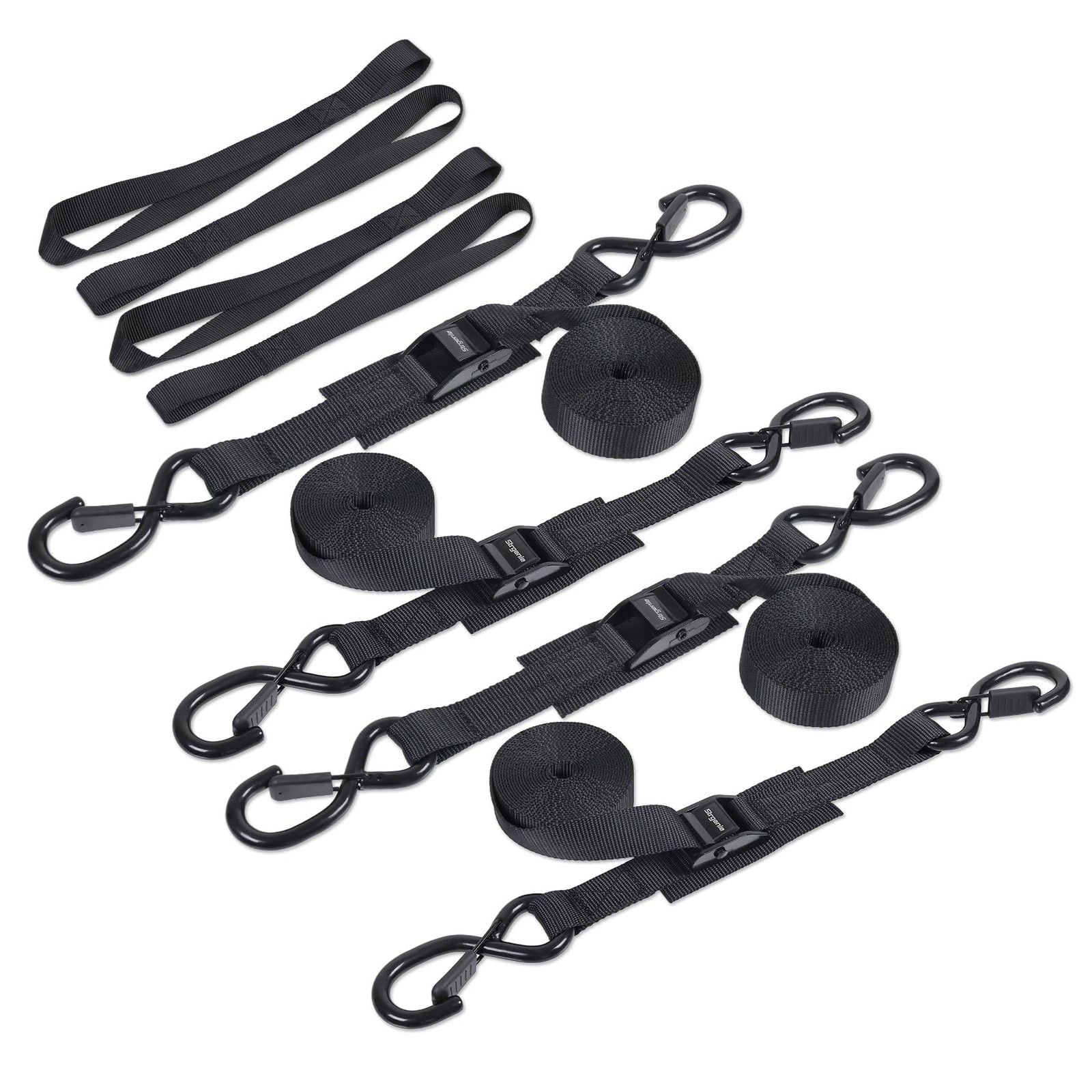 Strgenie Cam Buckle tie Down Straps 6 Feet 1200lbs Break 1"x6' 4pcs, Black