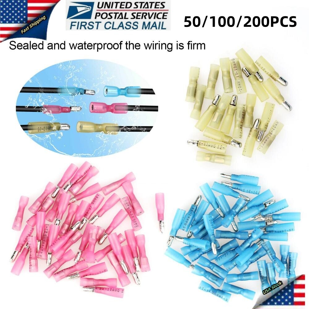 50-200x 22-10AWG Heat Shrink Bullet Wire Connectors Male Female Crimp Terminals