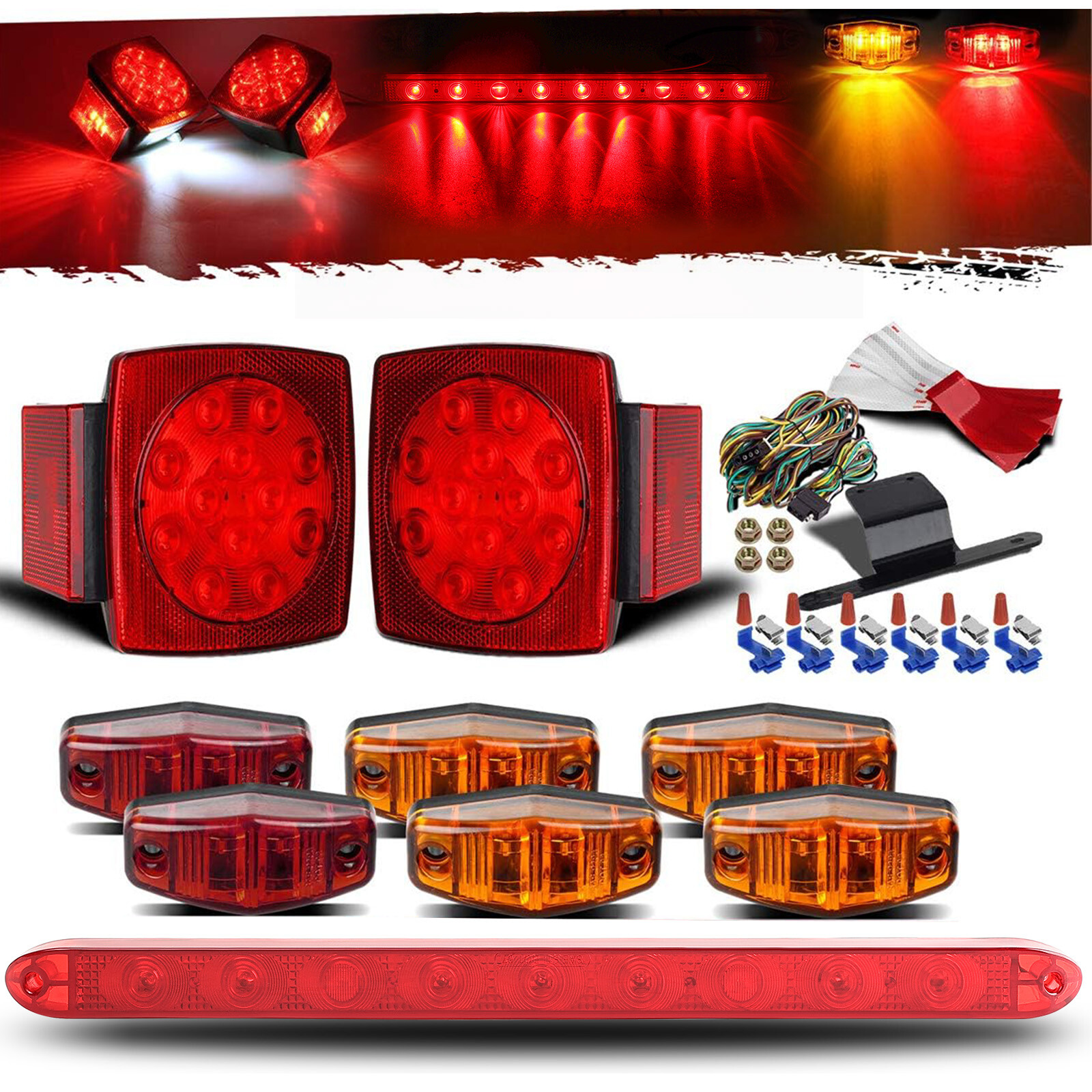 DRL License Light Rear Submersible Trailer Tail Side Marker Stop Third Brake Bar