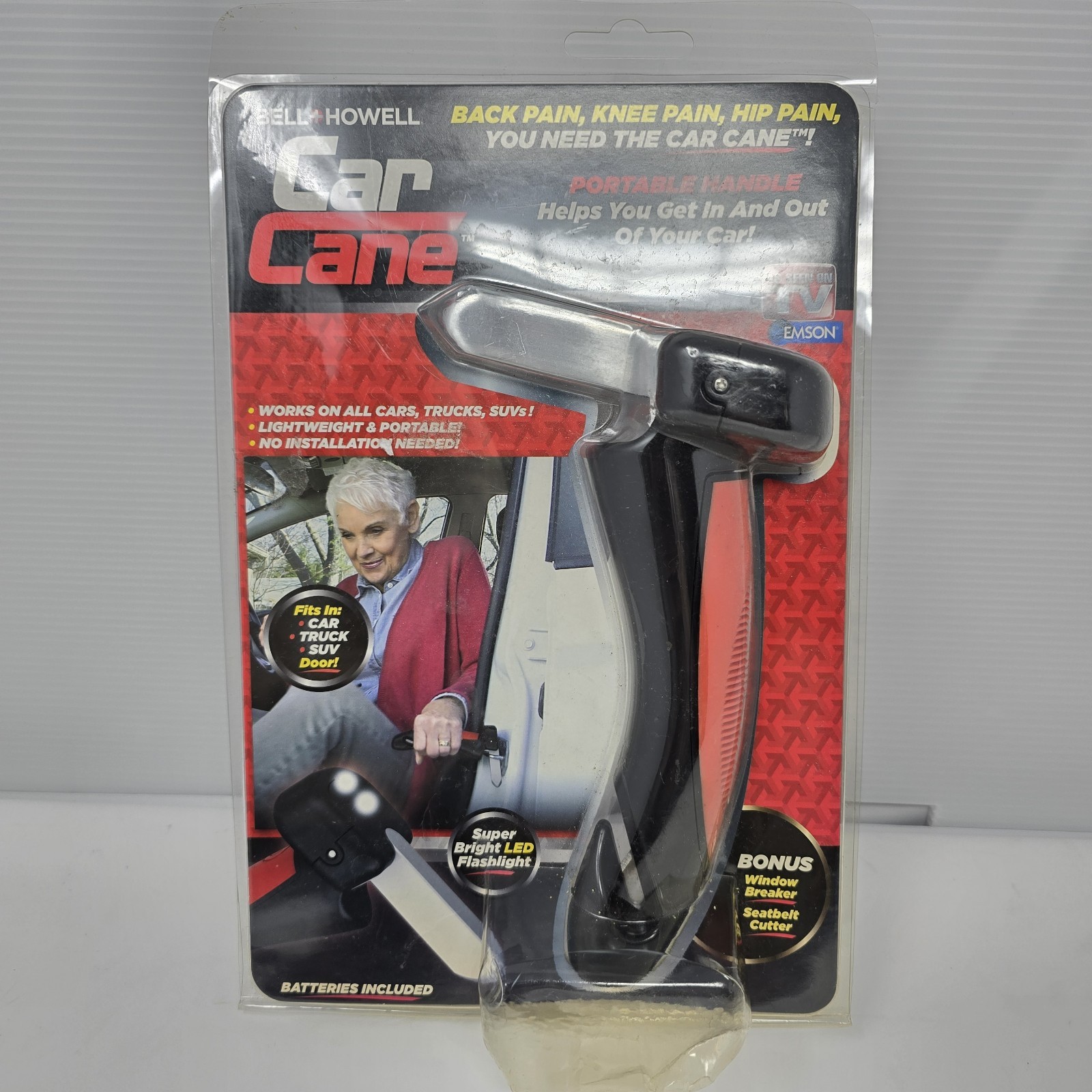 New Bell & Howell Car Cane Seatbelt Cutter Flashlight Window Breaker
