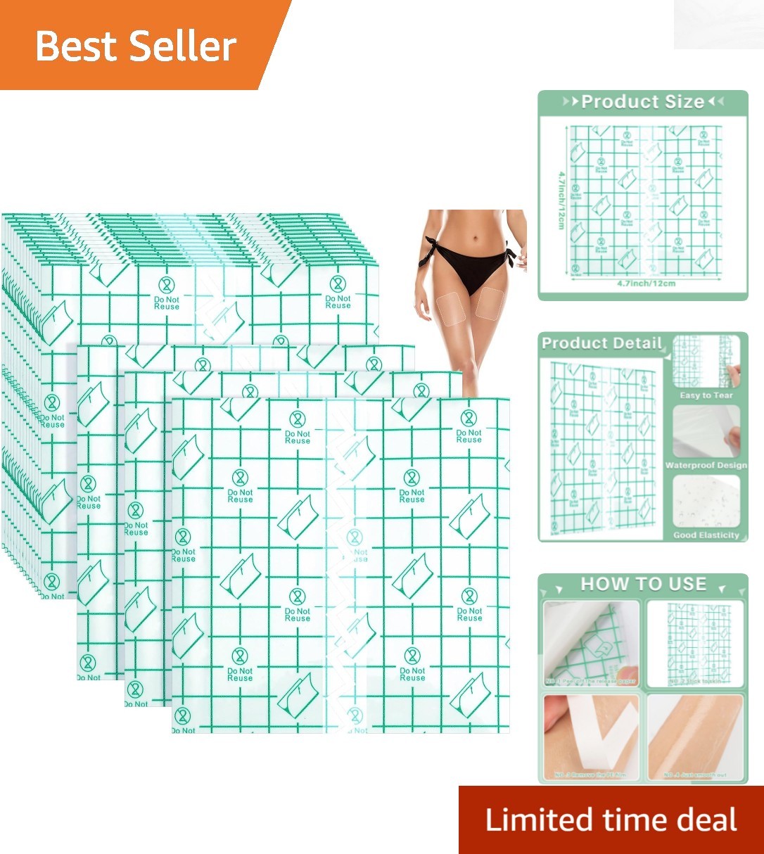 Thigh Lift Adhesive Tape - 40 Pcs for Tummy, Legs & Arms - Summer Essential