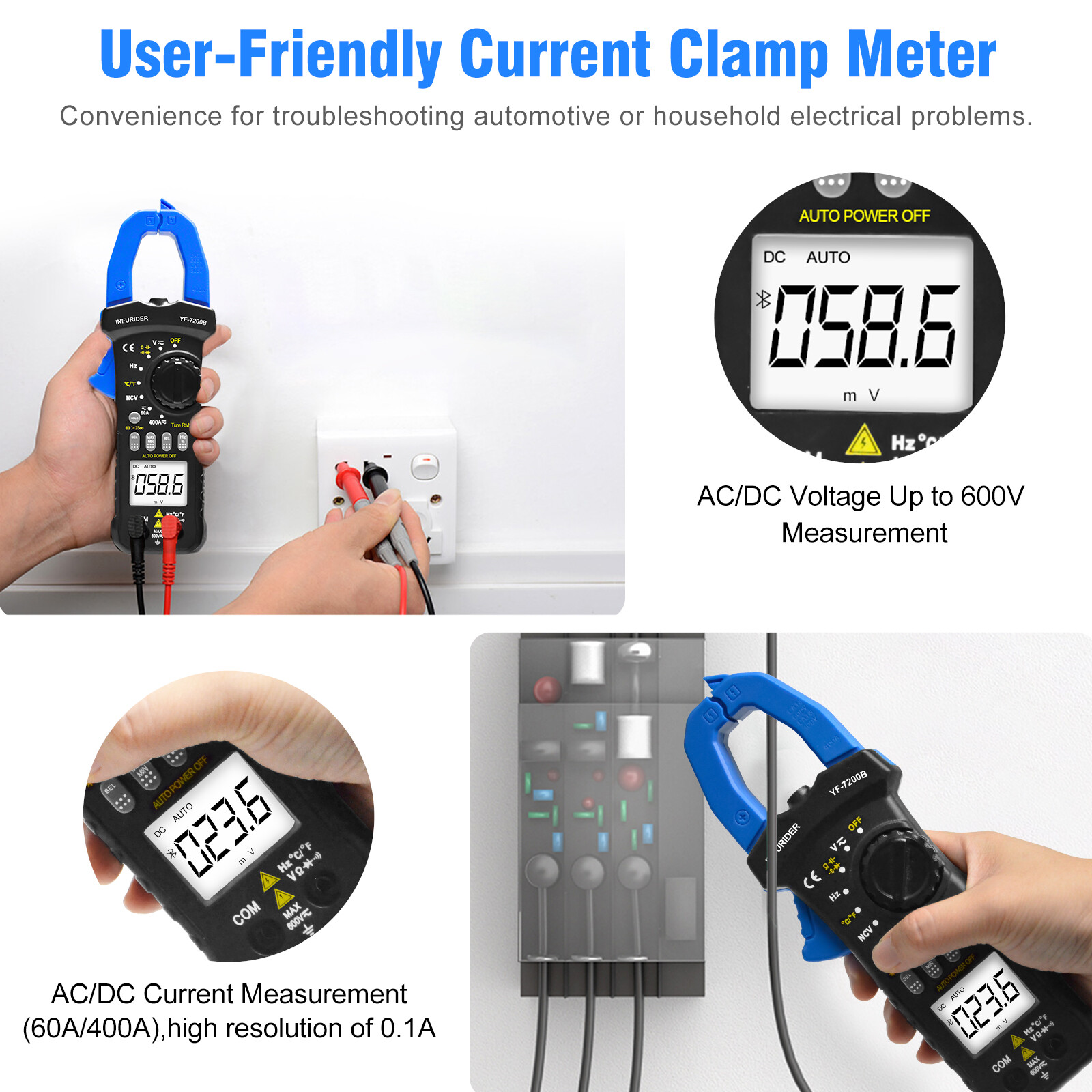 Digital Clamp Meter TRMS AC DC Volt Amp Current Clamp on Voltmeter Multimeter