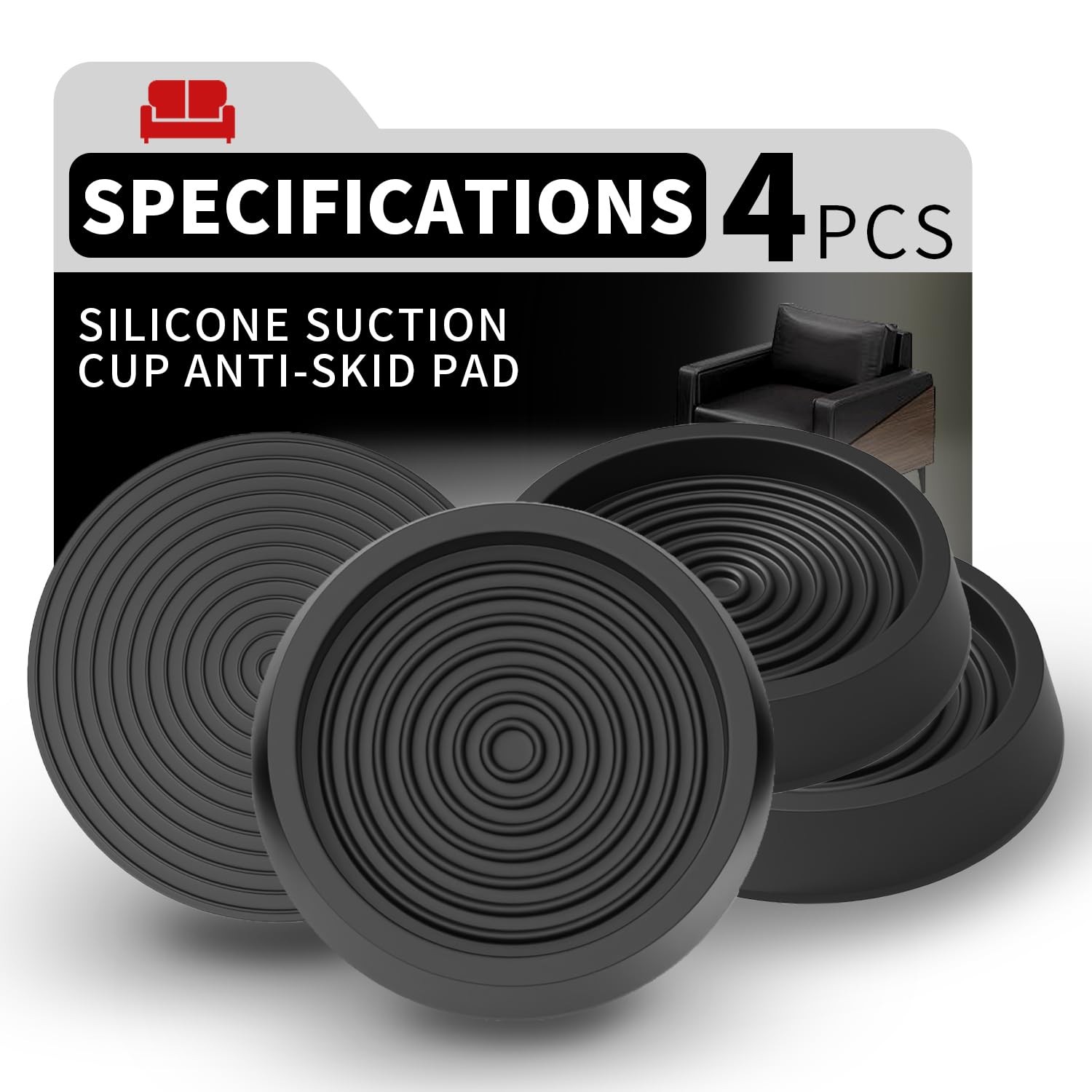 4 Inch Non Slip Furniture Pads Anti Skid Bed Leg Grippers Hardwood Black 4 PCS