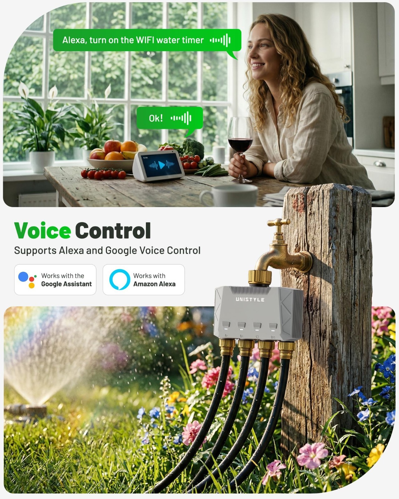 1700FT WiFi 4 Zone Garden Hose Timer, Smart Sprinkler Controller, Alexa/Google C