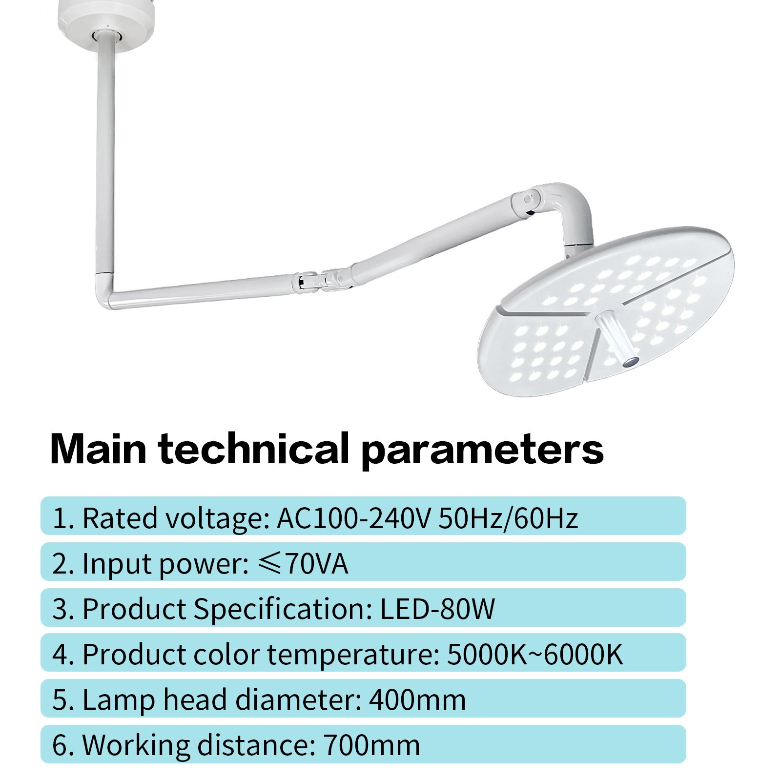 80W Dental 45 Leds Shadowless Surgical Light Ceiling-Mounted Veterinary Light