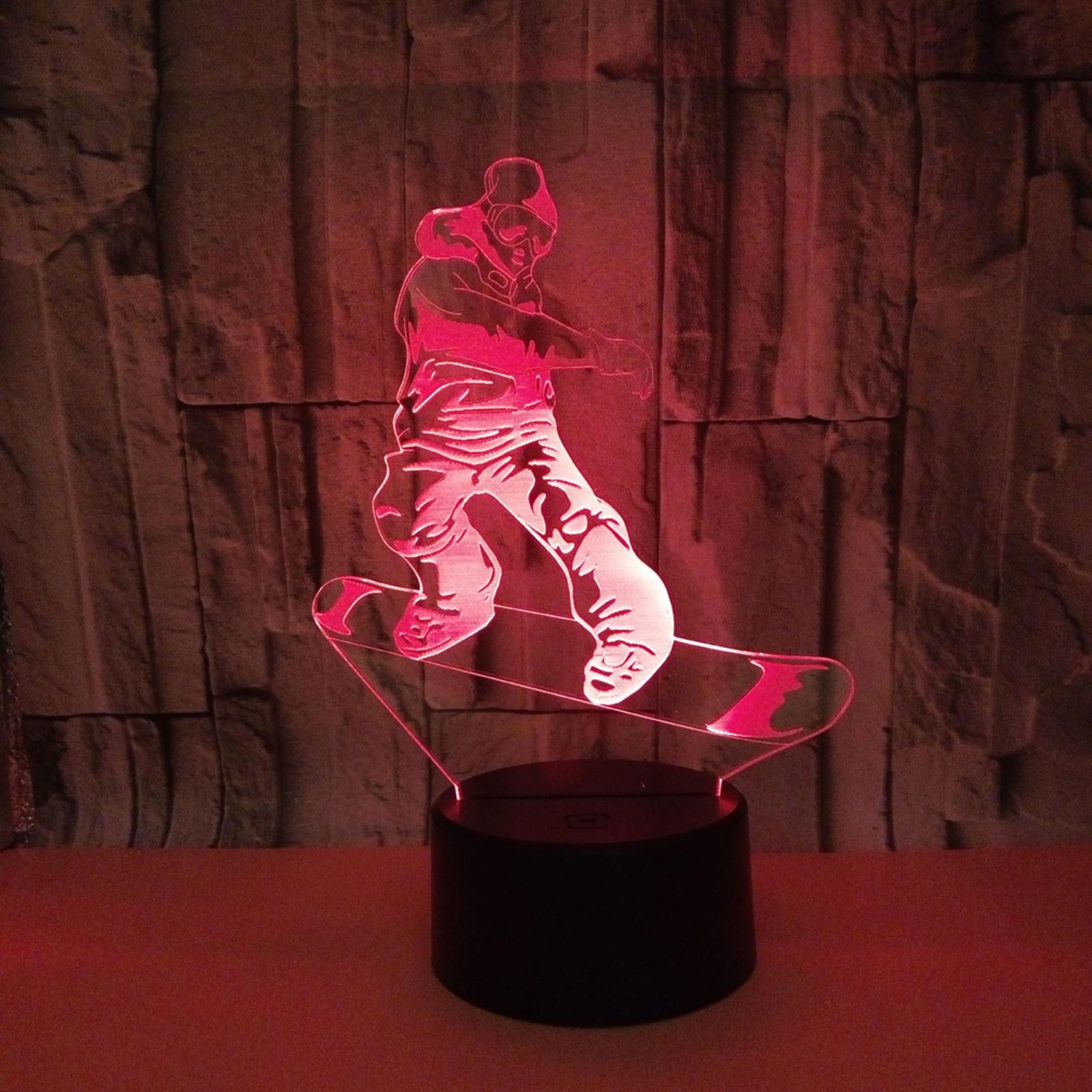 LED Desk Table Lamp 3D Snowboarding Night Light 7-Color Changing Touch Contral