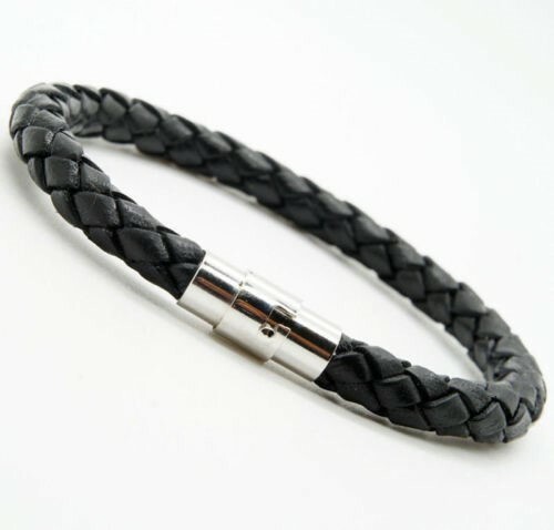 NEW HANDMADE Olmec Apocalypse silver magnetic black braided leather bracelet