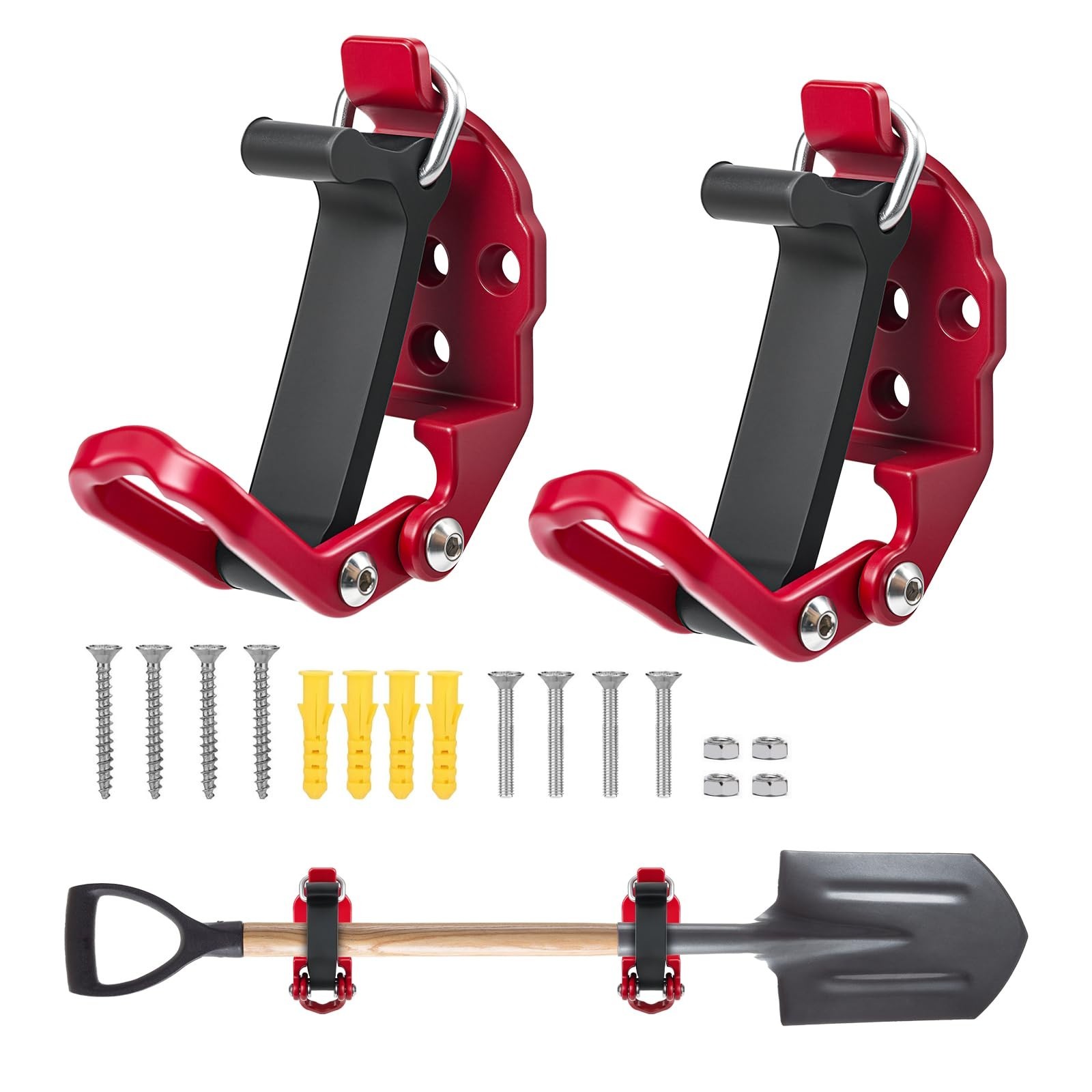 2 Pack Shovel Holder Wall Mount for Truck & Trailer, Adjustable Rubber-Coated...