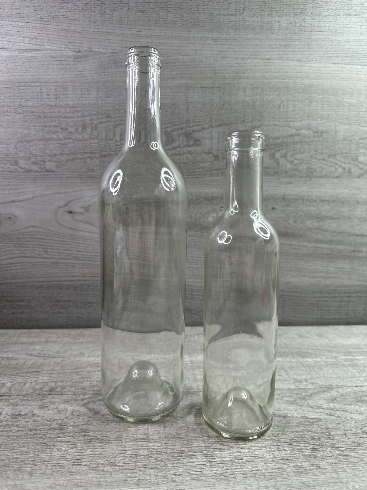 Lot Of 2 Vintage Clear Glass Bottles WITH INVERTED BOTTOMS
