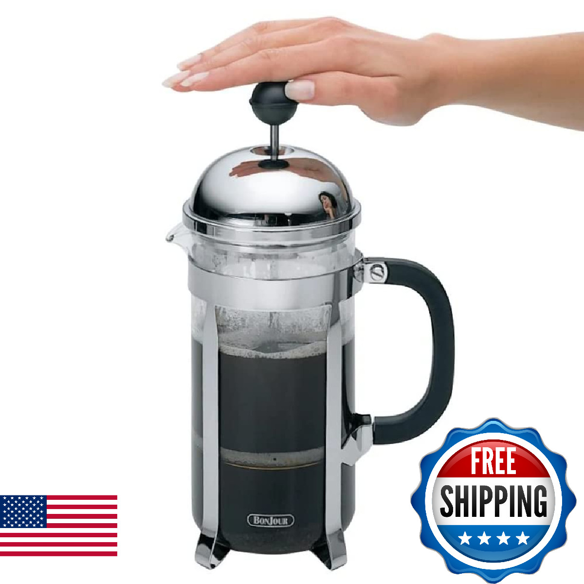 BonJour Coffee Stainless Steel French Press with Glass Carafe, 33.8-Ounce, Monet
