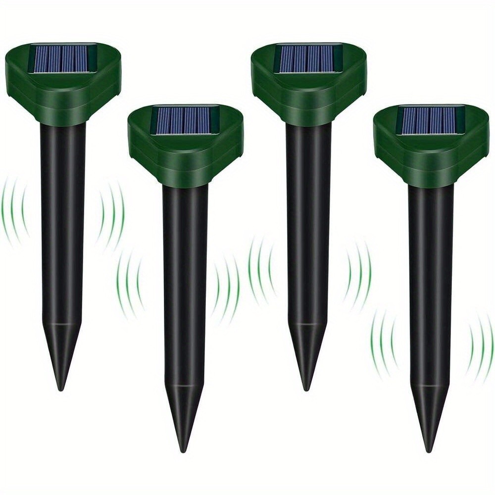 4 Pack Solar Mole Repellent Spikes Outdoor Ultrasonic Animal Repellent