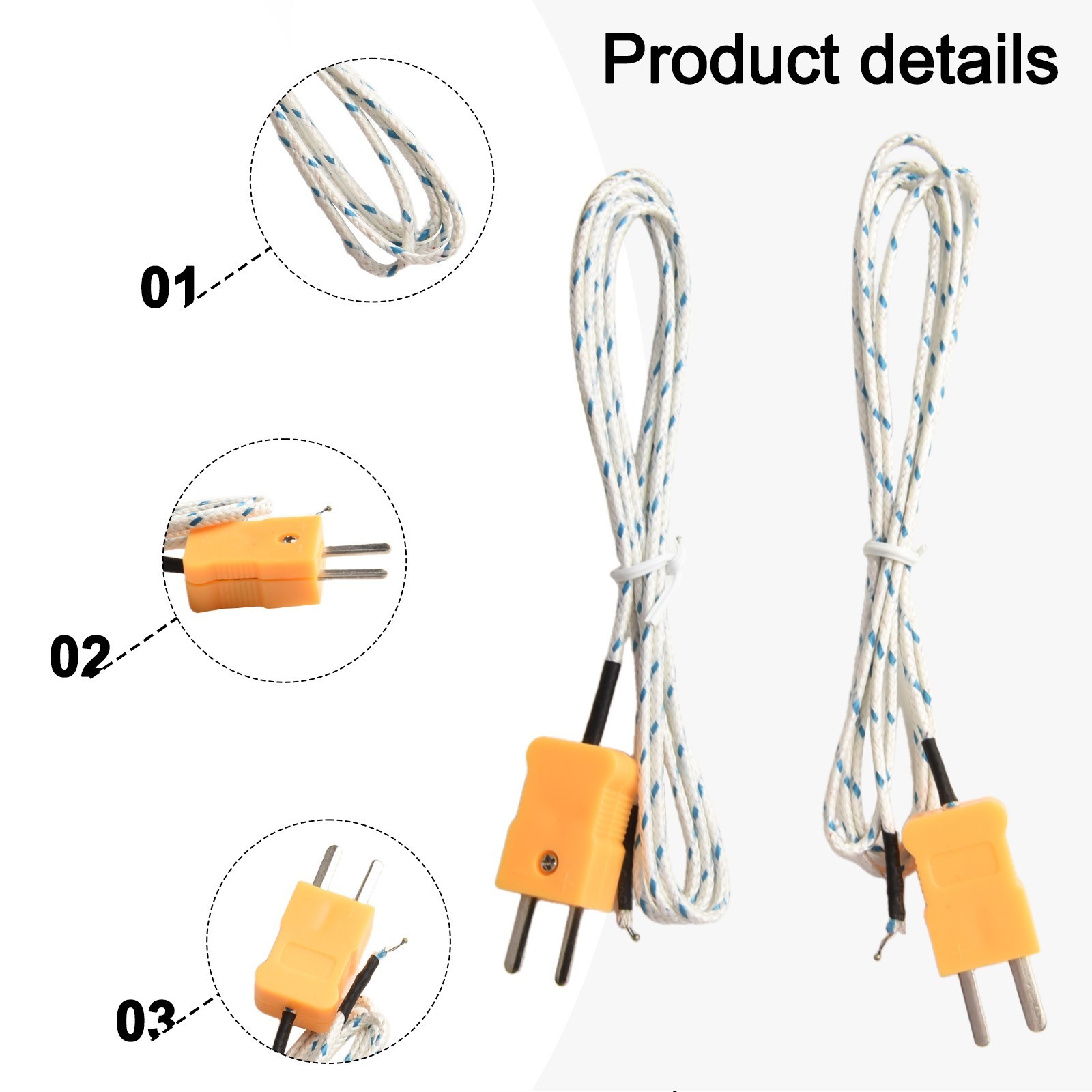 2pcs K type temperature probe high temperature temperature test 1 meter
