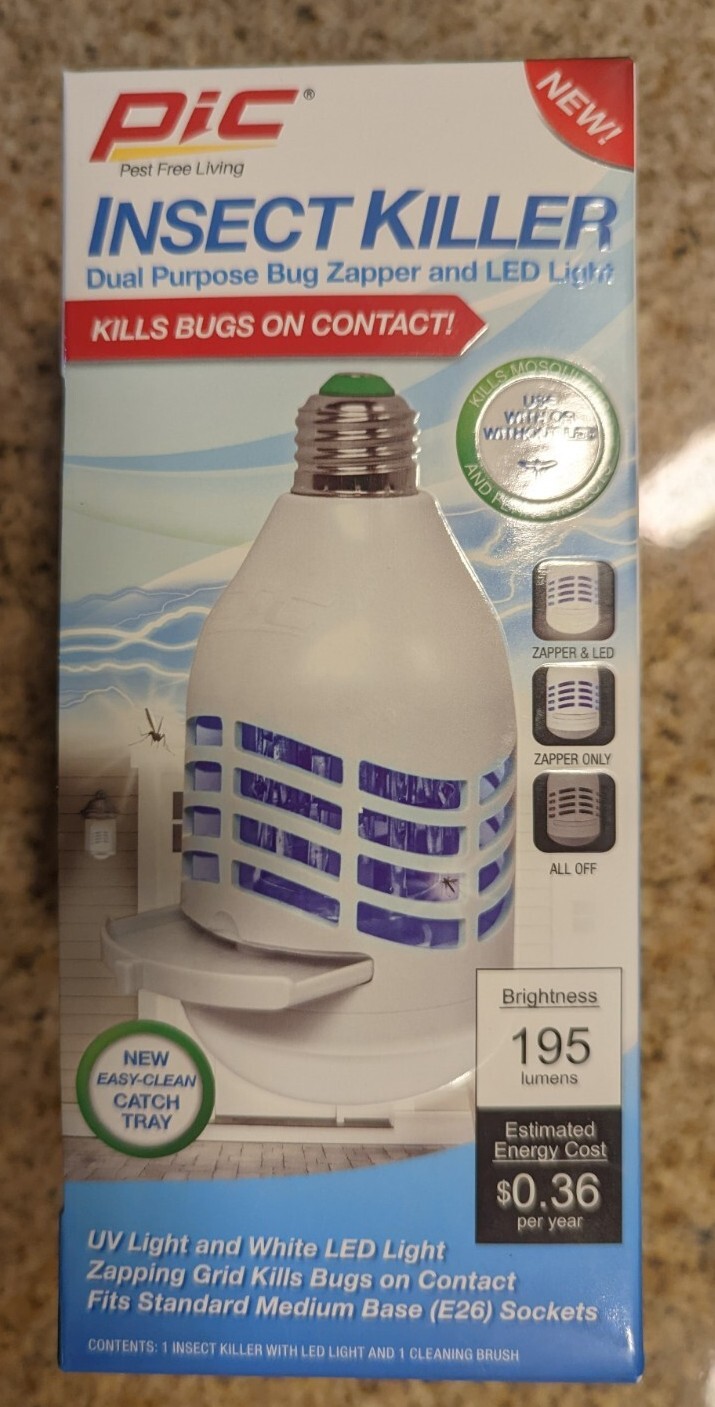 Pic Pest Free Living Insect Killer Dual Purpose Bug Zapper & LED Light New
