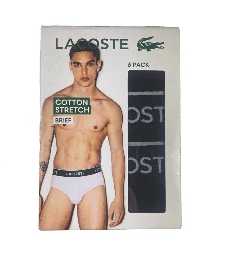 NWT Lacoste. 3 Pack. Cotton Stretch Brief. Black. MSRP $42.50