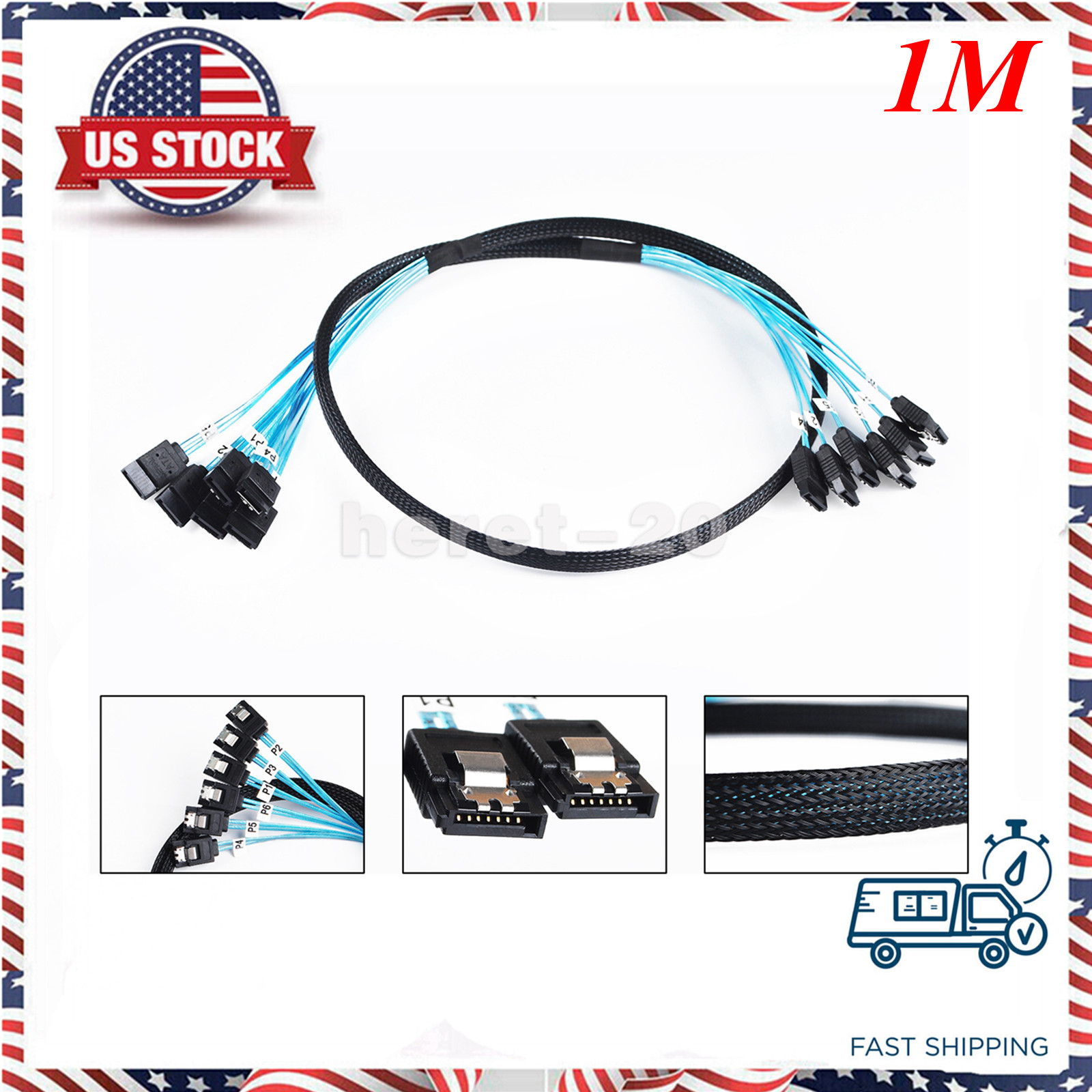 6 SATA 3.0 III 6Gbps SAS Cable for Server SATA 7Pin to SATA 7Pin Data Cable ​1M