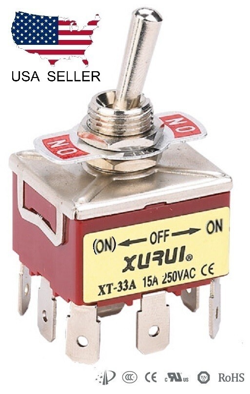 HEAVY DUTY DPDT  MOMENTARY~ OFF~ LATCHED - SPADE TERMINAL TOGGLE SWITCH (33AF-1)
