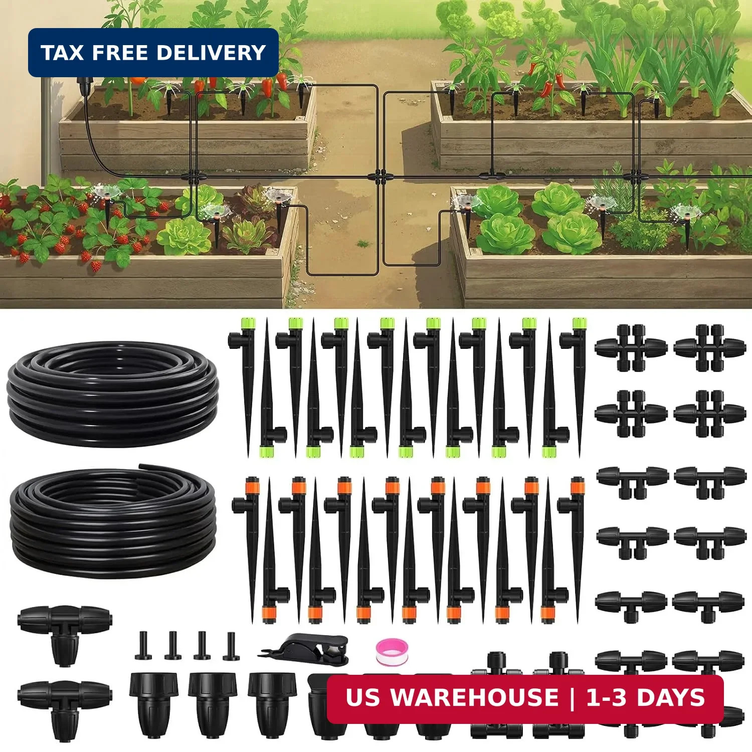 Drip Irrigation System, Quick-Connect Garden Watering System Kit with