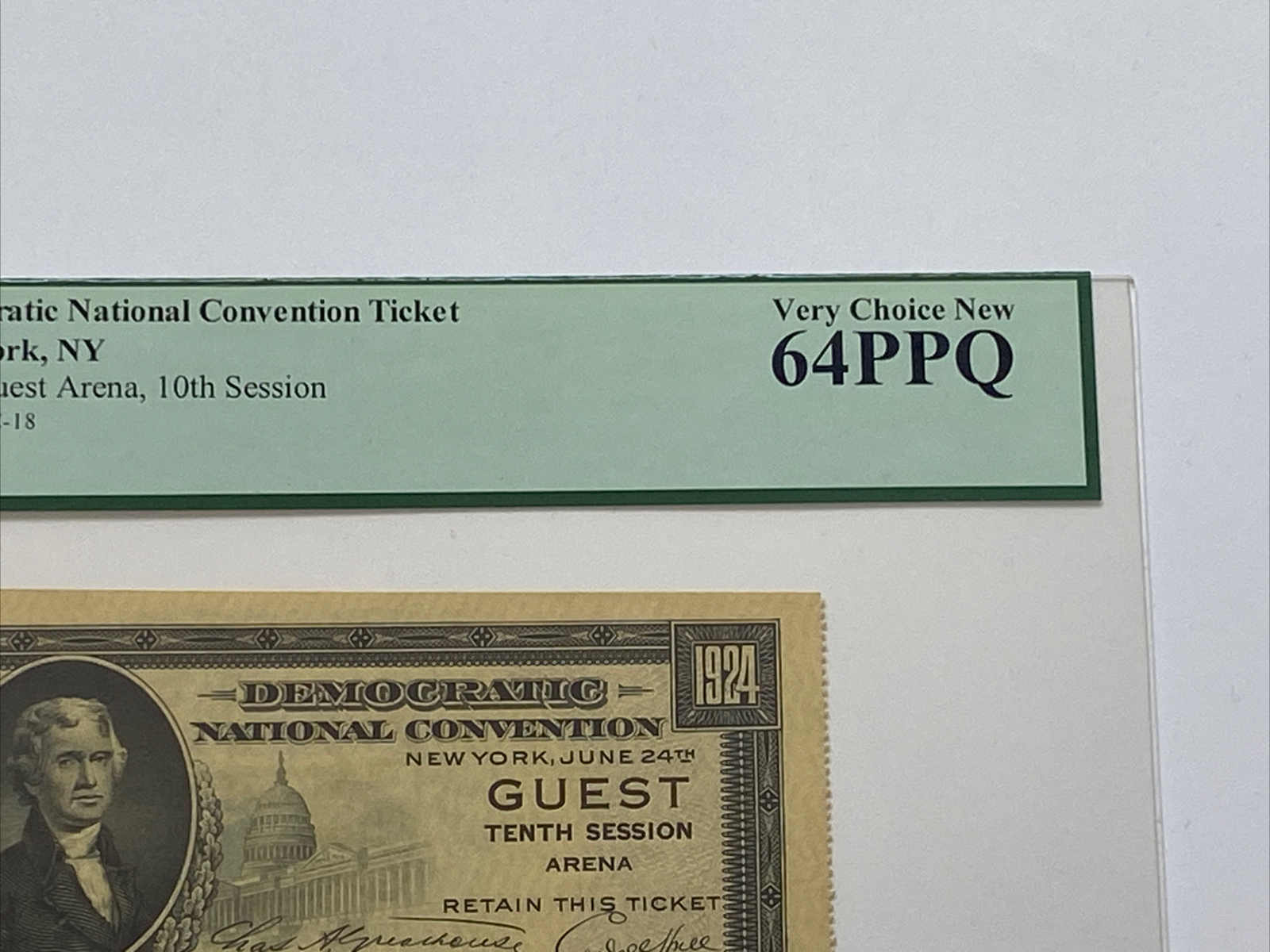 1924 Democratic National Convention Ticket John W. Davis & Charles Bryan PCGS 64