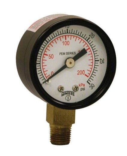 Winters 1-1/2 inch Dial Size, Economy Utility Dry Pressure Gauge, 0/30 PSI/KPA