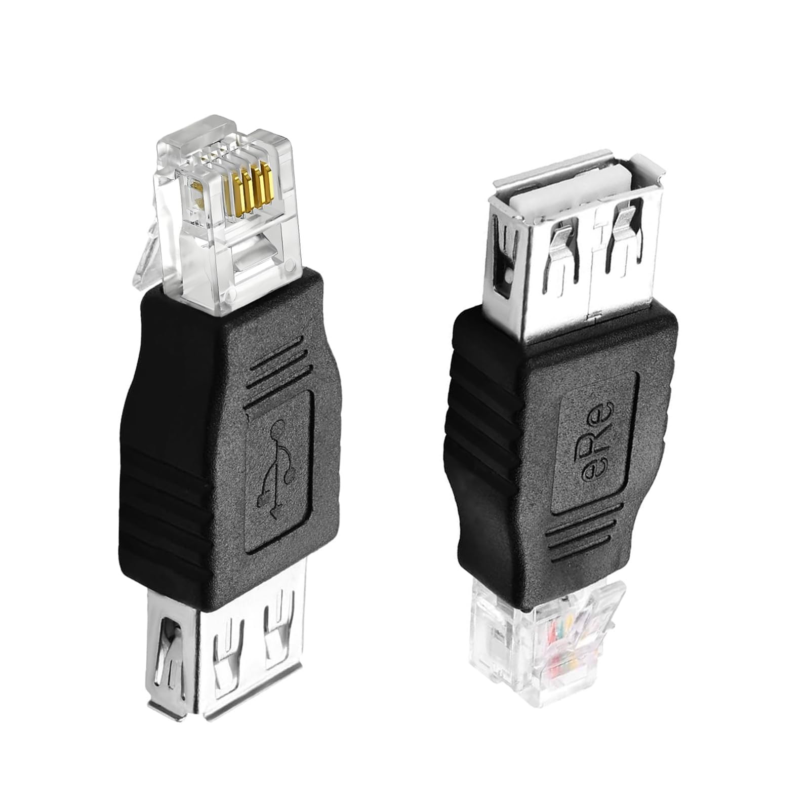 2 Pack RJ11 to USB Adapter, 6P4C Male to USB Female, Fax Machine Modem Test