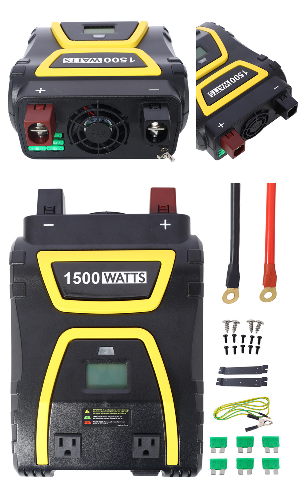 2000 Watts Power Inverter DC 12V To AC 115V for Trucks Boats Off Grid RV