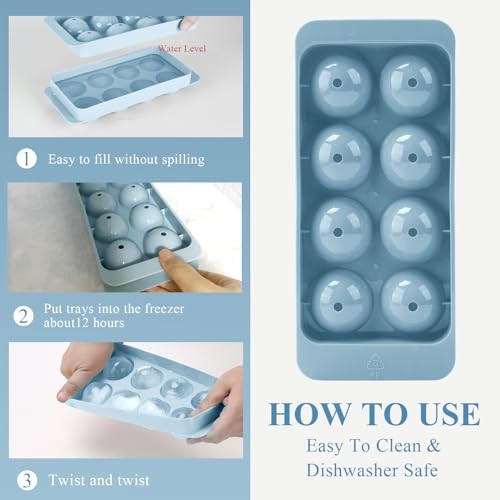 Round Ice Cube Mold,8 PCS x 1.8 in Whiskey Ice Cubes,Circle Ice Cube Tray with