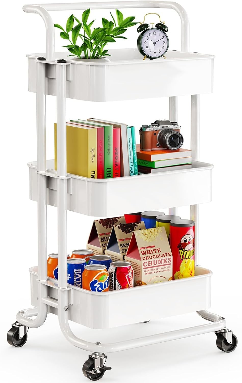 3 Tier Rolling Utility Cart with Lockable Wheels - Metal Organization Solution