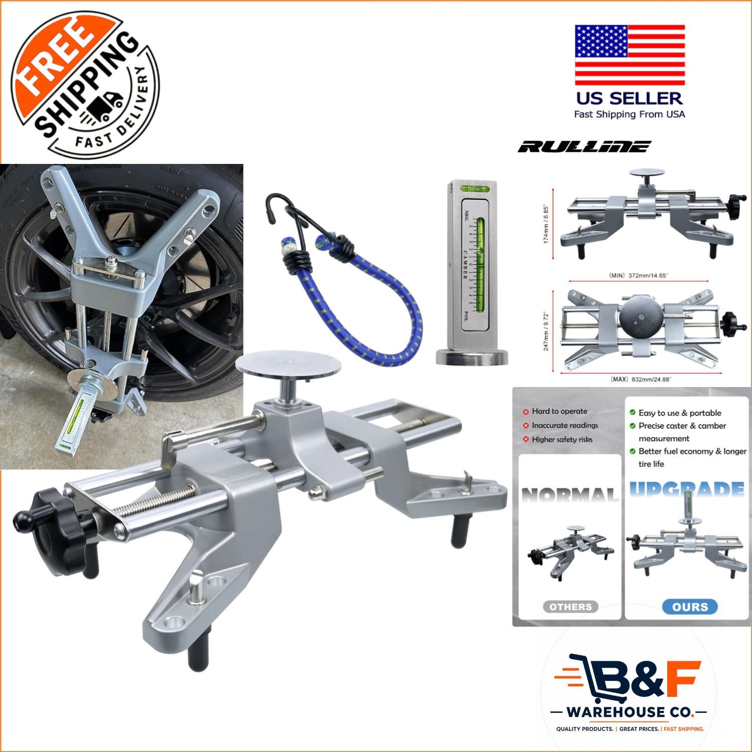Precision Wheel Alignment Tool with Magnetic Camber Gauge for 11-25 Inch Rims