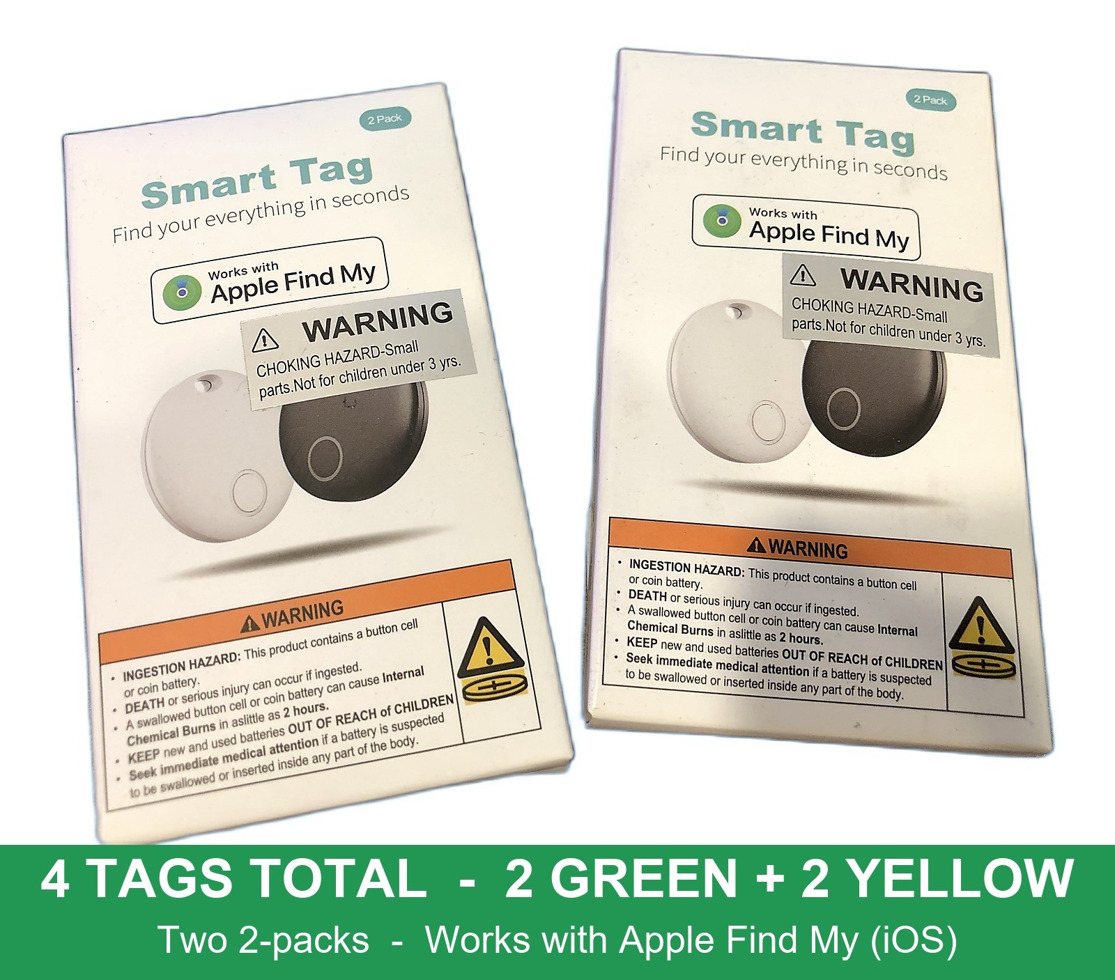 Smart Tag Tracker Works with Apple Find My Green Yellow 4 Tags Key Finder iOS