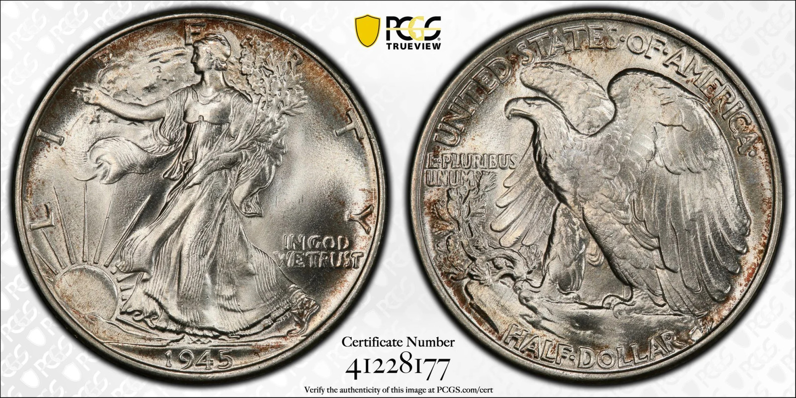 1945 P Half Dollars Liberty Walking PCGS MS-67