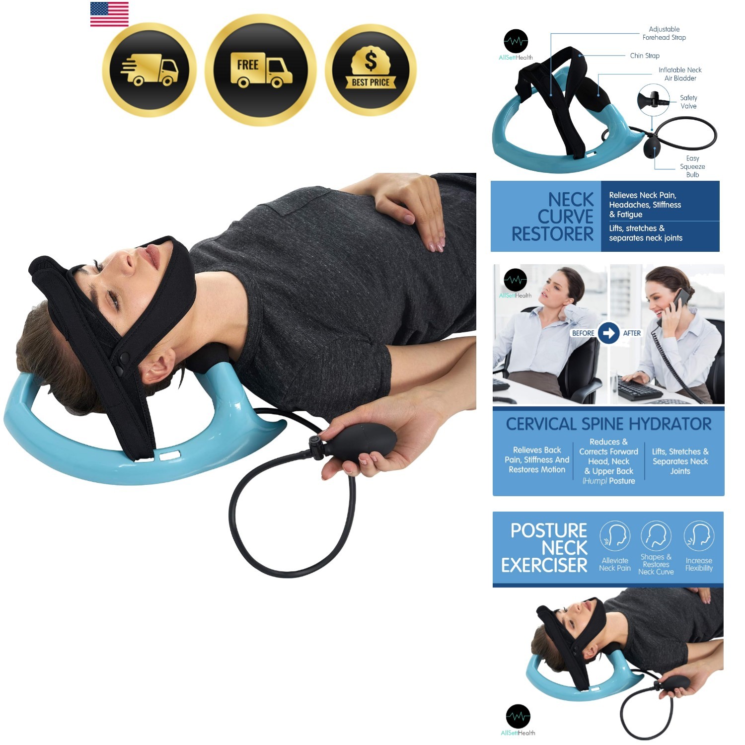 Posture Neck Exercising Cervical Spine Hydrator Pump Relief for Stiffness, Re...