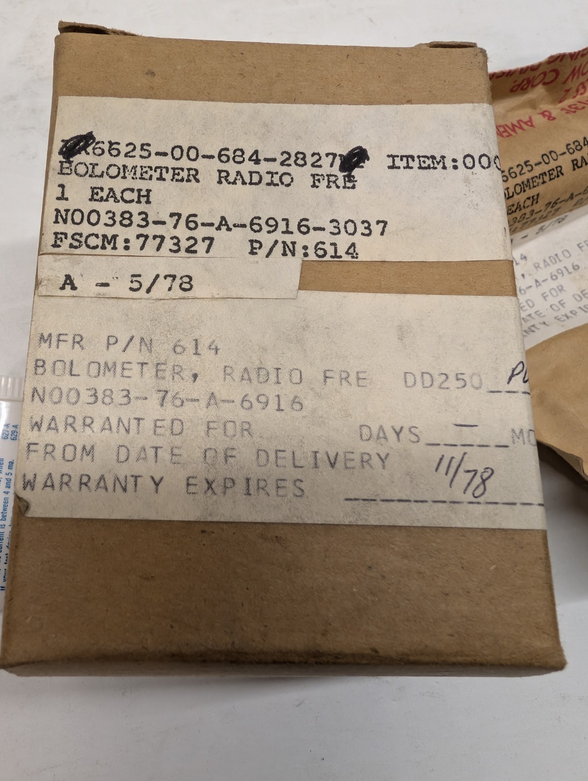 Harris 614 Radio Frequency RF Bolometer 6625-00-684-2827 Vintage NOS Sealed