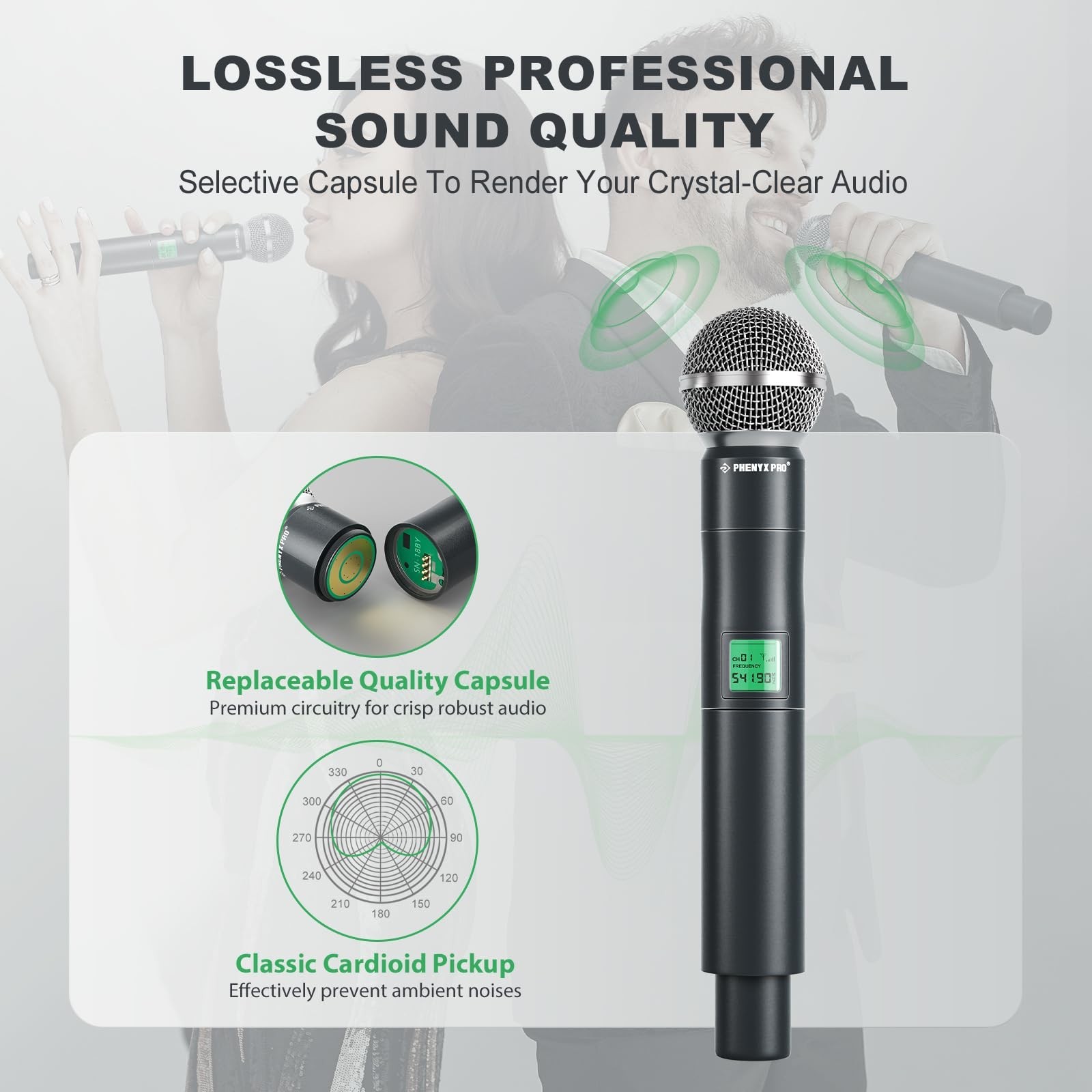 Phenyx Pro Wireless Microphone System, 4-Channel UHF Wireless Mic, Fixed Freq...