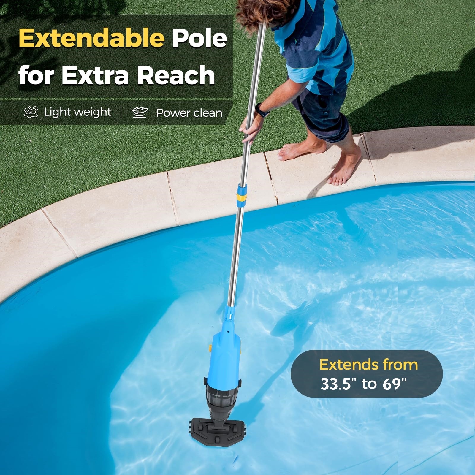 Powered Cordless Handheld Pool Vacuum, Rechargeable Pool Cleaner 60 Mins Runtime