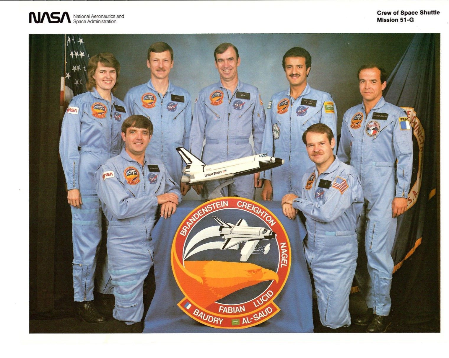 NASA Space Shuttle Discovery 51-G Crew Member Photo 8" x 10"