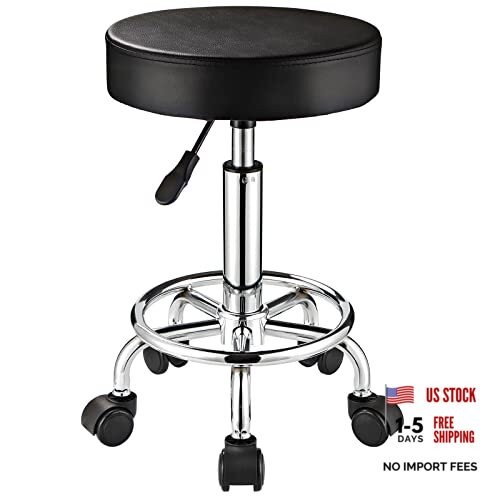 Adjustable Stool with Wheels Round Rolling Stool for Spa Salon Massage Black