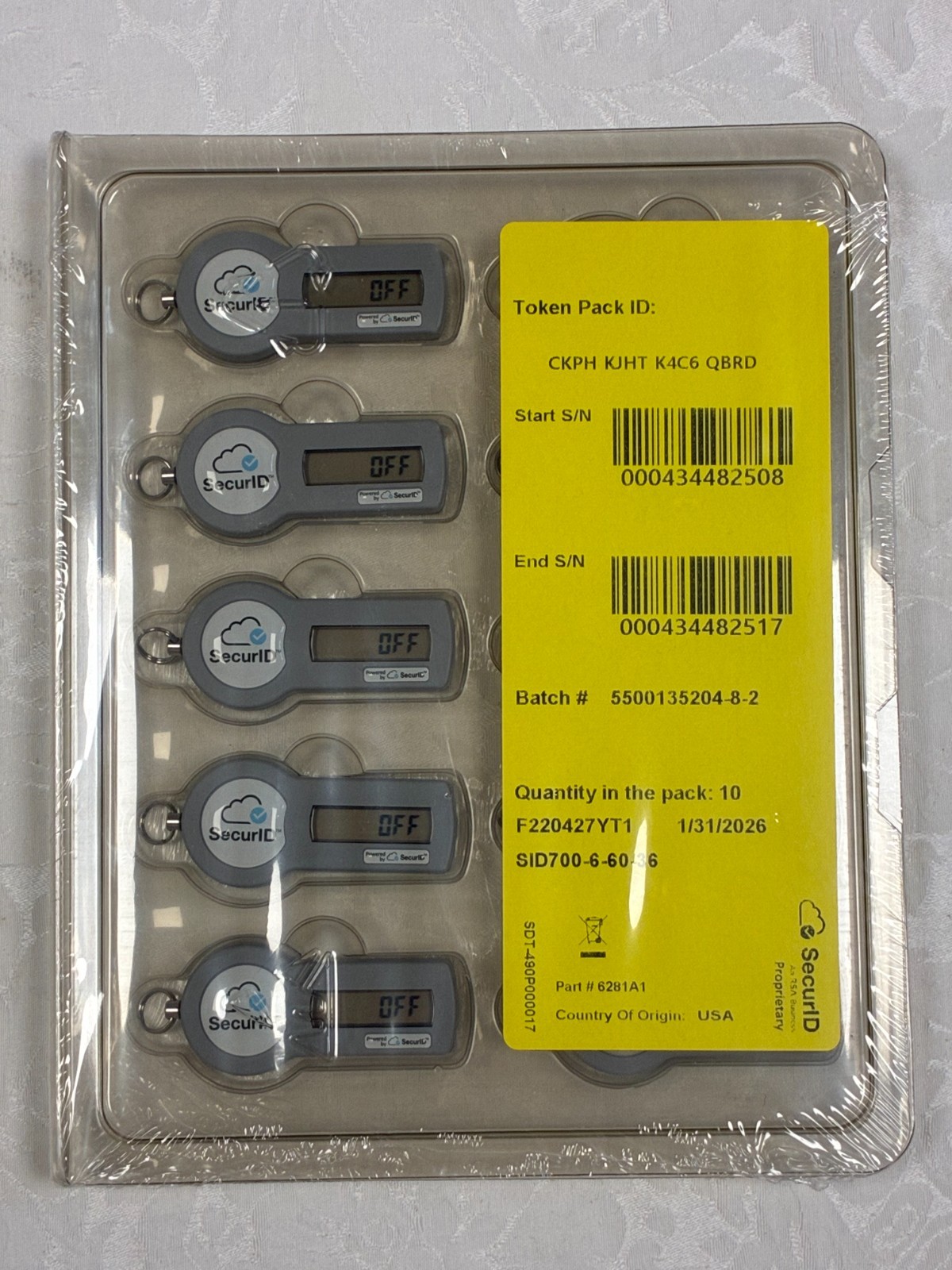 NEW RSA SecurID SID700 Hardware Token Key Fob - Pack of 10