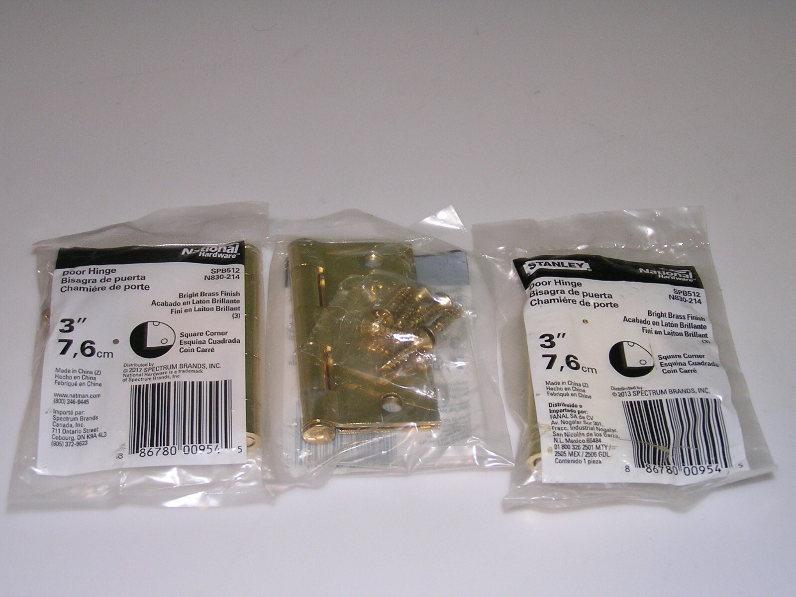 3 pack National Hardware N830-214 Square Corner Door Hinge Polished Brass 3"