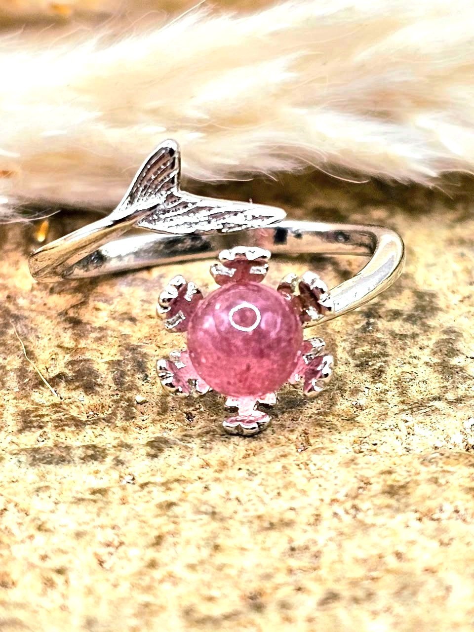 Natural Strawberry Sphere Mermaid Tail Open Ring