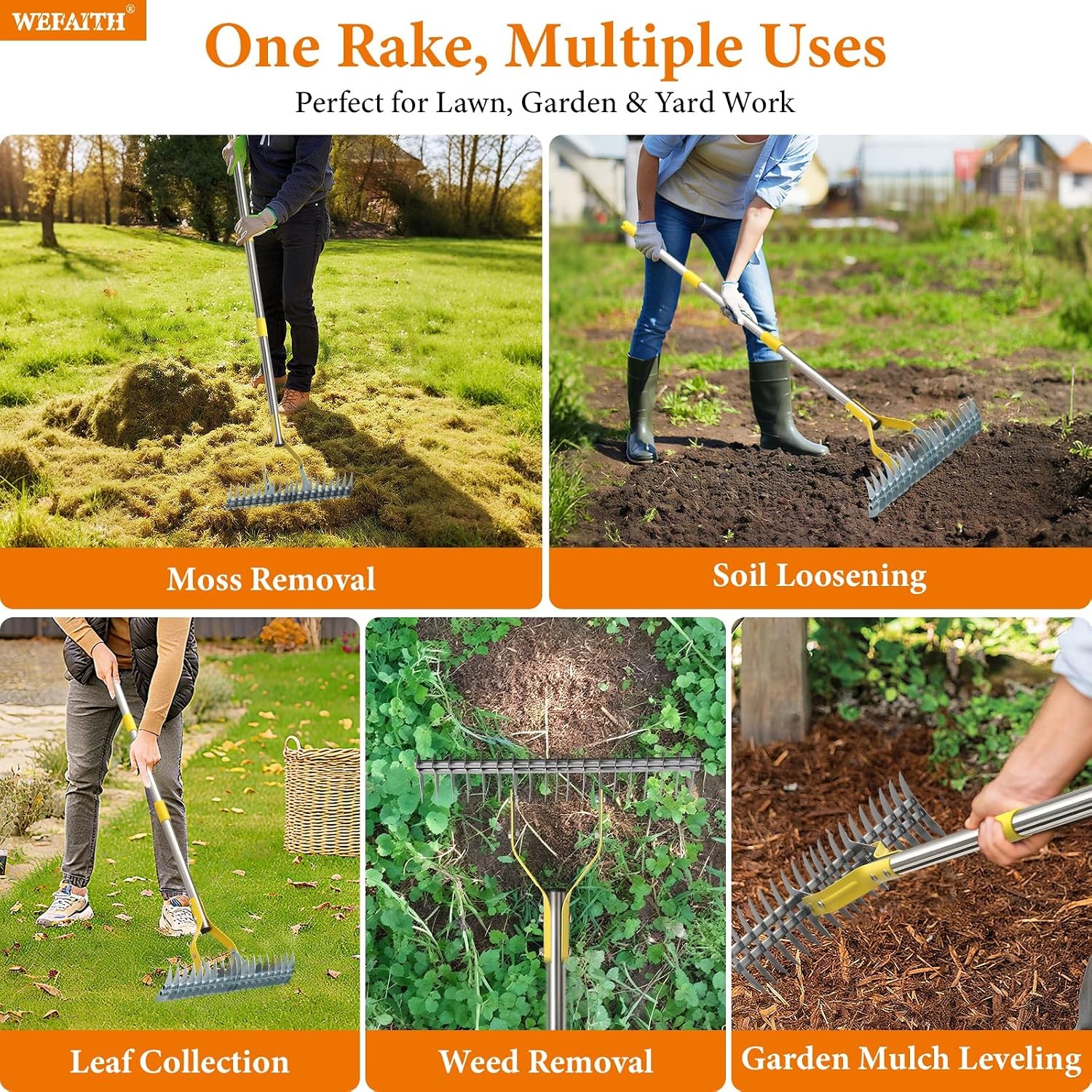 Heavy Duty Dual Sided 70" Sharp Thatch Rake for Lawns Dethatching Tool
